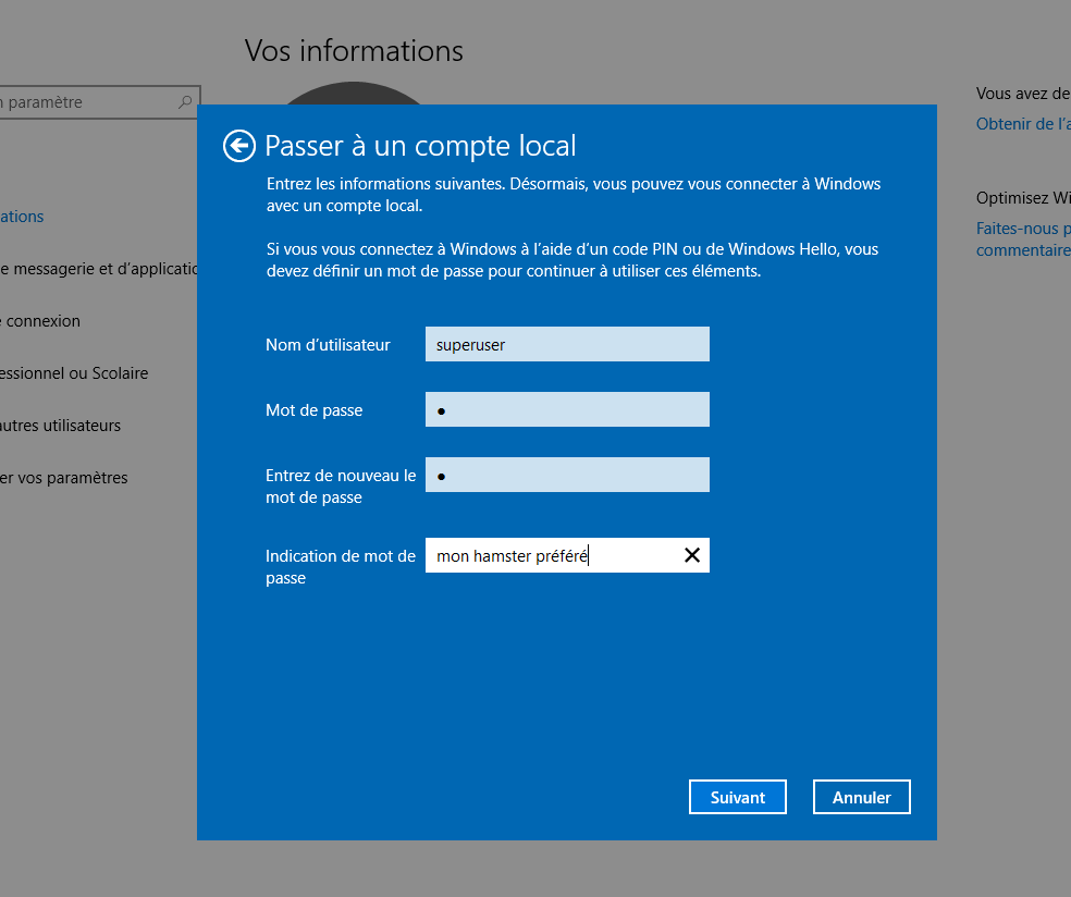 Windows10 convertir compte microsoft en compte local 5